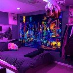 Bzhilja Blacklight Japanese Anime Tapestry, UV Reactive Punk Cityscape Wall Tapestry, Japanese Tokyo Billboards District City 80S Art Wall Hangings for Living Room Bedroom Dorm