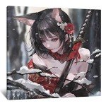 XLPOP Print Art Japan Samurai Anime Sexy Girl Posters HD Canvas Print Posters Modern Home Decor Wall Art Canvas Framed,08x08inch(20x20cm)