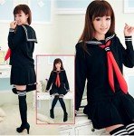 Classic Japanese School Girls Sailor Dress Shirts Uniform Anime Cosplay Costumes with Socks Set(Black)(S = Asia M)(SSF08BK)