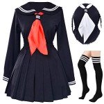 Classic Japanese School Girls Sailor Dress Shirts Uniform Anime Cosplay Costumes with Socks Set(Black)(S = Asia M)(SSF08BK)