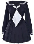 Classic Japanese School Girls Sailor Dress Shirts Uniform Anime Cosplay Costumes with Socks Set(Black)(S = Asia M)(SSF08BK)