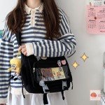 MILLEVIBE Kawaii Ita Bag Crossbody Itabag with Anime Pins & Bear- Nylon Messenger Purse Y2K Japanese Backpack for Women Black