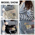 MILLEVIBE Kawaii Ita Bag Crossbody Itabag with Anime Pins & Bear- Nylon Messenger Purse Y2K Japanese Backpack for Women Black