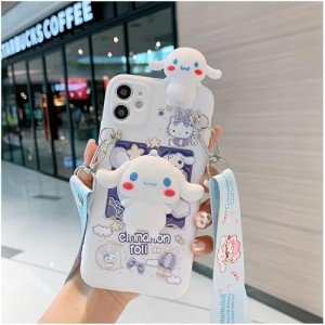 SMAIGE Compatible with iPhone 12 Case 6.1 inch,Shock-Absorption Grily Case Cover with Makeup Mirror and Lanyard, Cute Kawaii Anime Cartoon Design for Kids Teens Young Girls Women