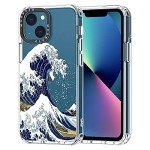 MOSNOVO Case for iPhone 13, [Buffertech 6.6ft Military-Grade Drop Protection] [Anti Peel Off Tech] Clear TPU Bumper Phone Case Cover Design - Great Wave