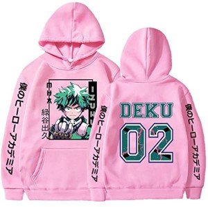 Xuminvty Midoriya Academia Hoodie Adult Men Deku Sweatshirt Izuku Cosplay Pullover Sweater (Pink, 3x_l)