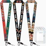 3 Pack Neck Lanyard with ID Badge Holder for Keys Key Chain Card Funny Cool Anime Lanyards for Women Men Guys Girl Boys Kids Present GS414