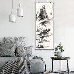 DigiTizerArt Chinese landscape Poster Wall Scroll Art Print with 2 Aluminum Tubes Frame - for Bedroom Office Decorations Premium and Artistic Anime Themed Gift (41''x16''/105x40cm)
