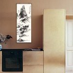 DigiTizerArt Chinese landscape Poster Wall Scroll Art Print with 2 Aluminum Tubes Frame - for Bedroom Office Decorations Premium and Artistic Anime Themed Gift (41''x16''/105x40cm)