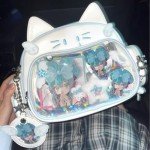 Cute Cat Ita Bag Pin Display Backpack for School Preppy Backpack for Girls Y2k Aesthetic Single Shoulder Crossbody (White Bag)