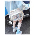Cute Cat Ita Bag Pin Display Backpack for School Preppy Backpack for Girls Y2k Aesthetic Single Shoulder Crossbody (White Bag)