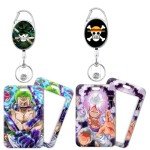 Pounchi Fight Anime Retractable Badge Reels (2 Pack) with Cool Name Tag Badge Holder (2 Pack) Cartoon ID Badge Holders Nursing Badge Reel Badge Clip Gifts for Teens Kids
