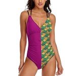 ARTPETSPI Women's One Piece Strap Swimsuit Set Sexy V Neck Japanese Anime Cosplay Swimsuit,Purple,S