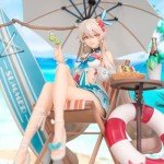 MABAIUDE Kiana Kaslana Figure Statue, 1:6 Scale Big Size Anime Figure Kiana Kaslana Swimsuit Summer Style Scene Sculpture, Handmade Desktop Figure Collectible Gifts