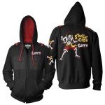 Ripple Junction One Piece Men's Full Zip-Up Hooded Sweatshirt Monkey D. Luffy Straw Hat Crew Anime Fleece Hoodie Medium Black