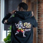 Ripple Junction One Piece Men's Full Zip-Up Hooded Sweatshirt Monkey D. Luffy Straw Hat Crew Anime Fleece Hoodie Medium Black