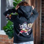 Ripple Junction One Piece Men's Full Zip-Up Hooded Sweatshirt Monkey D. Luffy Straw Hat Crew Anime Fleece Hoodie Medium Black