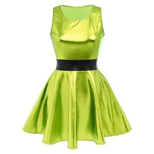 Plus Size Metallic Dress for Women's Rave Outfits Holographic 70s Disco Bachelorette Outfit Sexy Halloween Costumes Anime Wet Look Skater Dress 90s Dancewear Fruit Green L