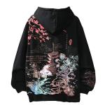 Women Men Aesthetic Japanese Sakura Hoodie, Y2K Anime Harajuku Cloth Korean Hooded Long Sleeve Sweatshirt for Winter Fall (Black,L,Large)