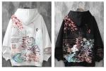 Women Men Aesthetic Japanese Sakura Hoodie, Y2K Anime Harajuku Cloth Korean Hooded Long Sleeve Sweatshirt for Winter Fall (Black,L,Large)