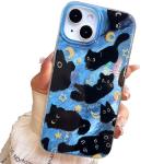 Buccilly iPhone 13/14 Case, Black Cat Design, Slim Silicone Bumper Case, Wireless Charging Compatible
