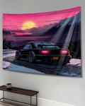 QEOPGNE Anime Sunset Japanese S13 Jdm Car Tapestry Flag Wall Art Wall Hanging Decor for Bedroom Living Room Wall Decor for Men and Women 40"x60"