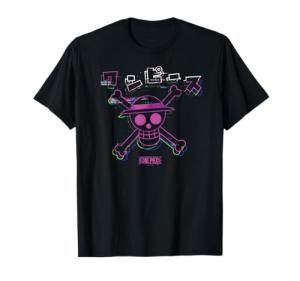 One Piece Anime Colorful Straw Hat Glitch with Kanji T-Shirt