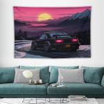 QEOPGNE Anime Sunset Japanese S13 Jdm Car Tapestry Flag Wall Art Wall Hanging Decor for Bedroom Living Room Wall Decor for Men and Women 40"x60"
