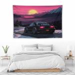 QEOPGNE Anime Sunset Japanese S13 Jdm Car Tapestry Flag Wall Art Wall Hanging Decor for Bedroom Living Room Wall Decor for Men and Women 40"x60"