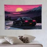 QEOPGNE Anime Sunset Japanese S13 Jdm Car Tapestry Flag Wall Art Wall Hanging Decor for Bedroom Living Room Wall Decor for Men and Women 40"x60"