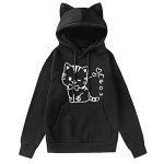 Cute Black Cat Hoodies for Women, Medium