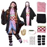 UQJE Kids Kamado Tanjir Cosplay Costumes Anime Tanjir Cosplay Outfit Halloween Kimono Set-XL