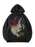 GORGLITTER Men's Anime Hoodie Graphic Print Long Sleeve Streetwear Pullover Hooded Sweatshirts Trendy Casual Work Graphic Black Medium