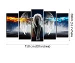 Fire and Ice Water Angel Wall Art for Living Room, SZ 5 Panel Abstract Anime Oil Painting Canvas Prints of Beautiful Wing Girl Picture (Bracket Mounted, Waterproof Decor, Large Artwork, 60x32 overall)
