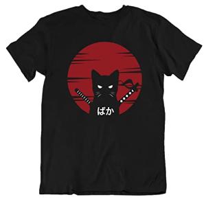 Japanese Cat Anime T-Shirt for Adults - Black