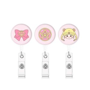 TJIUSI 3PCS Cute Retractable Badge Reel With Alligator Clip - Pink Nursing Name Badge Clip for Office Work, Nurse, Doctor, Teacher