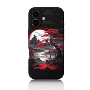 FEWGEY for iPhone 16 Case Anime Compatible with Magsafe, Silicone Black Cute Japanese Anime Design Magnetic Shock Proof Heavy-Duty Protection Phone Case for Men Boys Women Girls