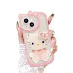 XXYUIKEZI for iPhone 14 Kawaii Cartoon Cute Pink Phone Case，Built-in Makeup Mirror for Women Girls, Soft Transparent Protective Pink Phone Case