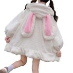 BZB Kawaii Anime Bunny Ear Hoodies For Women Sweet Lovely Fuzzy Fluffy Rabbit Sweater Tops Cosplay Jacket Coats White