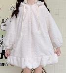 BZB Kawaii Anime Bunny Ear Hoodies For Women Sweet Lovely Fuzzy Fluffy Rabbit Sweater Tops Cosplay Jacket Coats White