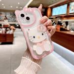 XXYUIKEZI for iPhone 14 Kawaii Cartoon Cute Pink Phone Case，Built-in Makeup Mirror for Women Girls, Soft Transparent Protective Pink Phone Case