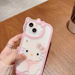 XXYUIKEZI for iPhone 14 Kawaii Cartoon Cute Pink Phone Case，Built-in Makeup Mirror for Women Girls, Soft Transparent Protective Pink Phone Case