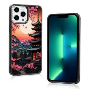 TARDAY Anime Phone Case Compatible with iPhone 15 Japanese Cherry Blossom Pattern Case Protective Shockproof Slim Case（Black）