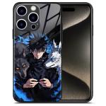 Megumi JJK Manga Black Silicone Tempered Glass Phone Case - Anime Artwork Protective Shell for iPhone 15