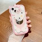 XXYUIKEZI for iPhone 15 Kawaii Cartoon Cute Pink Phone Case，Built-in Makeup Mirror for Women Girls, Soft Transparent Protective Pink Phone Case