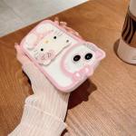 XXYUIKEZI for iPhone 15 Kawaii Cartoon Cute Pink Phone Case，Built-in Makeup Mirror for Women Girls, Soft Transparent Protective Pink Phone Case