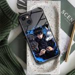 Megumi JJK Manga Black Silicone Tempered Glass Phone Case - Anime Artwork Protective Shell for iPhone 15