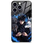 Megumi JJK Manga Black Silicone Tempered Glass Phone Case - Anime Artwork Protective Shell for iPhone 15