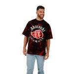 Naruto Akatsuki Cloud Crew Neck Short Sleeve Oversized Drop Shoulder Red & Black Cloud Wash Men's T-Shirt-XXL