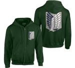 Ripple Junction Attack on Titan Men's Full Zip-Up Hooded Sweatshirt Survey Corps AOT Anime Fleece Hoodie Dark Green Large